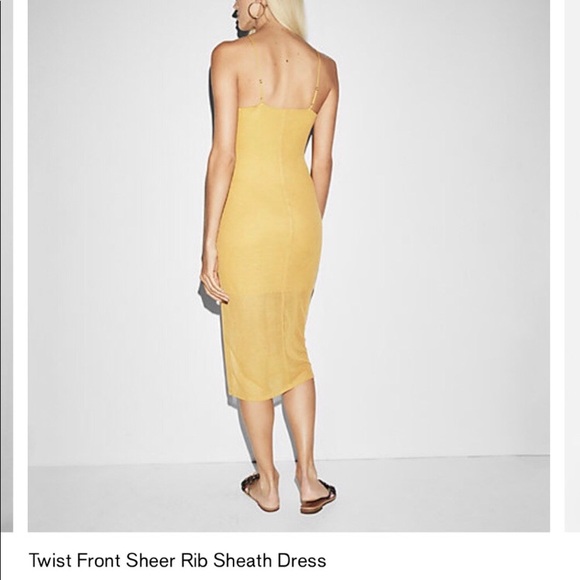 Express Twist Front Rib Sheath Midi Yellow Dress - Picture 3 of 11